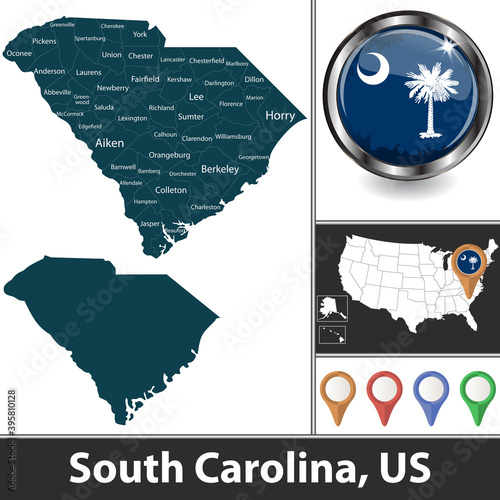 Map of South Carolina, US