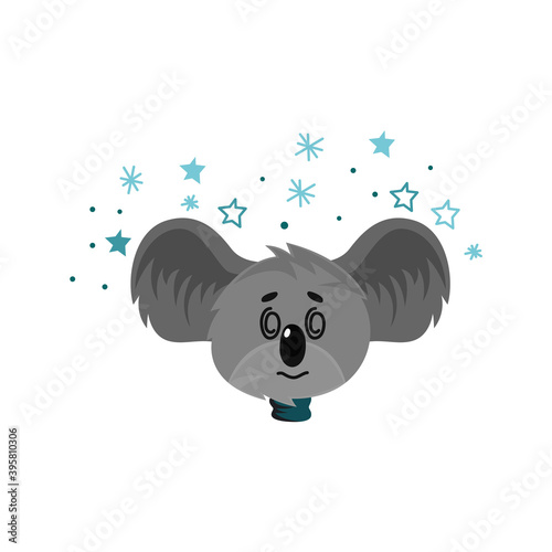 Cartoon Koala Grey Bear Head with Protruding Ears Expressing Fascinated Emotion Vector Illustration