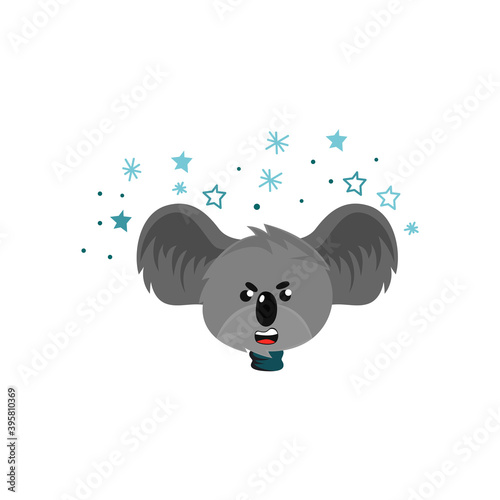 Cartoon Koala Grey Bear Head with Protruding Ears Expressing Emotion of Anger Vector Illustration