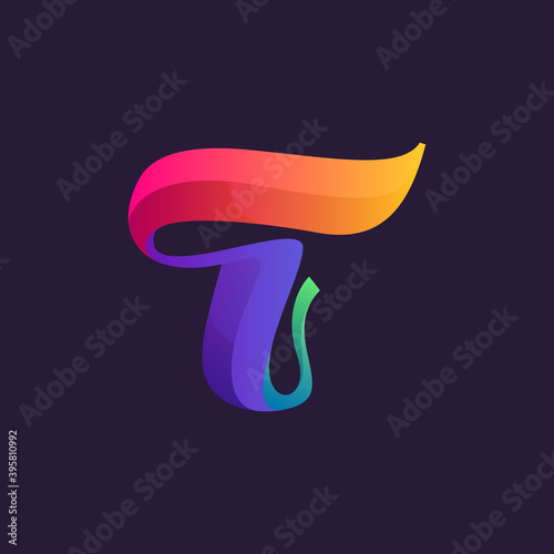 Vibrant calligraphy T letter logo with colorful gradients.