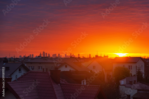 The view of the sky with different states of nature, at dawn and at dusk with dramatic red clouds, sunshine and beautiful sunsets and sunrises. 