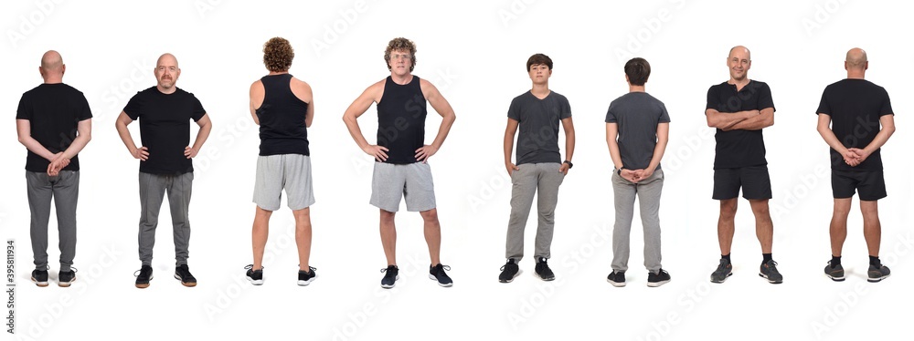 men with sportswear front and back on white background