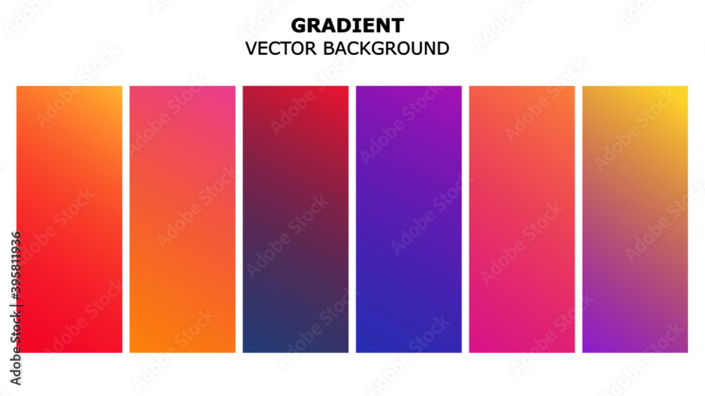Gradient vector background set. Colorful abstract vector collection, various colors editable vectors
