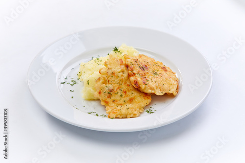 fried chicken breast with mashed potato