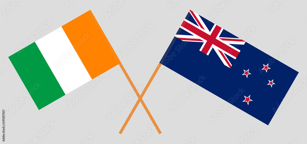 Crossed flags of New Zealand and Republic of Ivory Coast