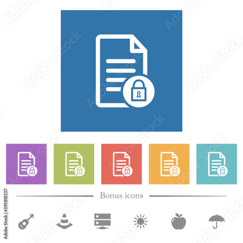 Locked document flat white icons in square backgrounds