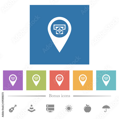 Free Download Bank ATM GPS map location flat white icons in square backgrounds - GFXLoad