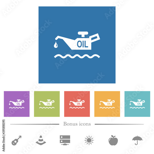 Oil level minimum indicator flat white icons in square backgrounds
