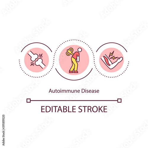 Autoimmune disease concept icon. Immune system mistakenly attacks your body. Strong health issues idea thin line illustration. Vector isolated outline RGB color drawing. Editable stroke