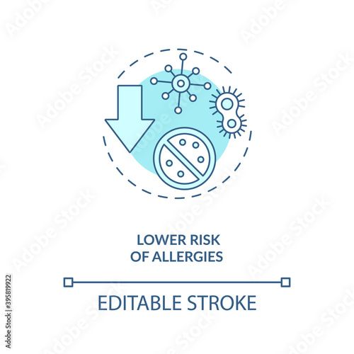 Lower risk of allergies concept icon. Breastfeeding benefits. Weaken your immune system organ. Viruses and germs idea thin line illustration. Vector isolated outline RGB color drawing. Editable stroke