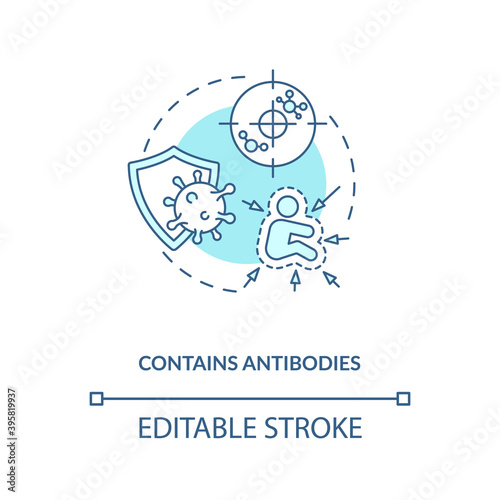 Contains antibodies concept icon. Breastfeeding benefits. Having good organs to fight diseases. Strong imune idea thin line illustration. Vector isolated outline RGB color drawing. Editable stroke