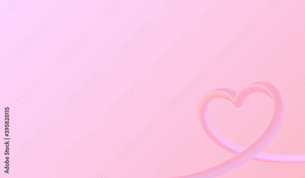 Pink abstract background with decorative heart with gradient. Romantic horizontal poster with blank space for your text.
