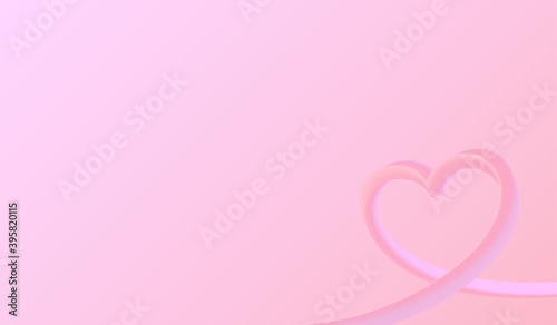 Pink abstract background with decorative heart with gradient. Romantic horizontal poster with blank space for your text.