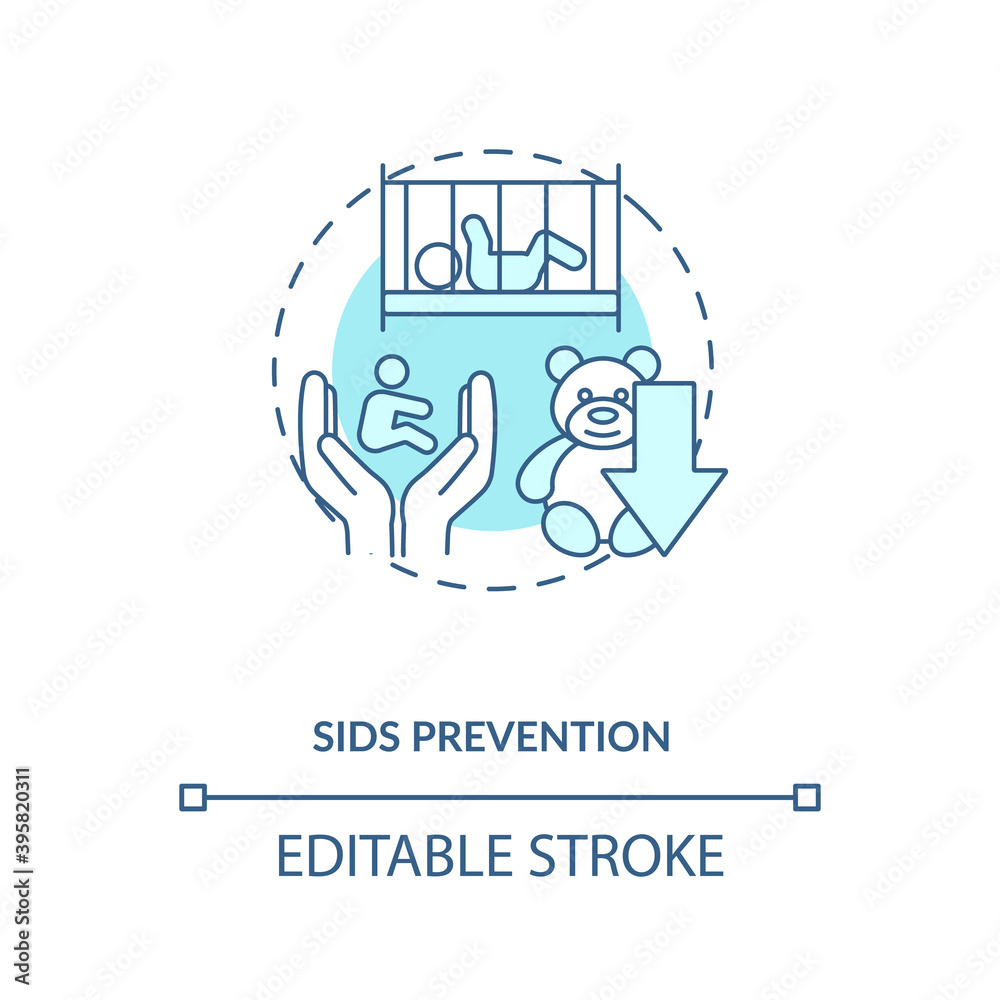 SIDS prevention concept icon. Breastfeeding pros. Sudden infant death prevention advices. Motherhood benefits idea thin line illustration. Vector isolated outline RGB color drawing. Editable stroke SIDS prevention concept icon. Breastfeeding pros. Sudden infant death prevention advices. Motherhood benefits idea thin line illustration. Vector isolated outline RGB color drawing. Editable stroke