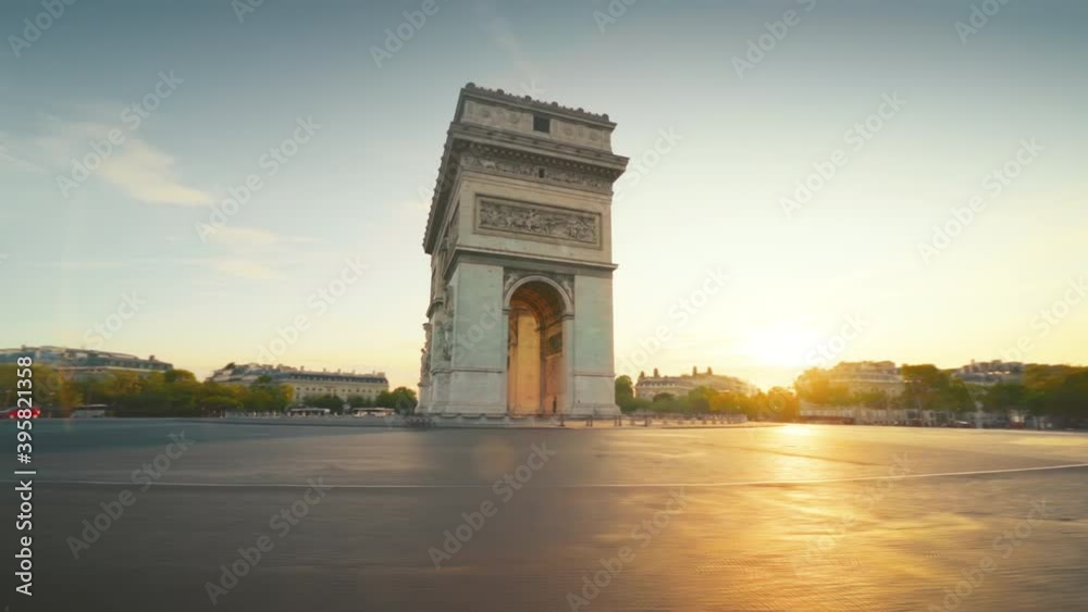 hyper lapse Triumphal Arch at sunrise, Paris, France hyper lapse Triumphal Arch at sunrise, Paris, France