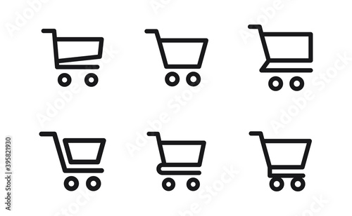 Shopping cart icon collection. Online commerce symbol. E-commerce vector sign.