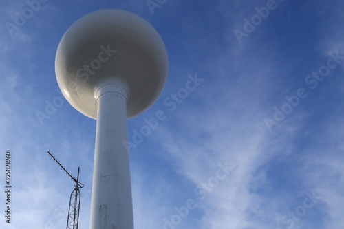 Spheroidal type water tower designed to distribute the water supply system around the city, USA