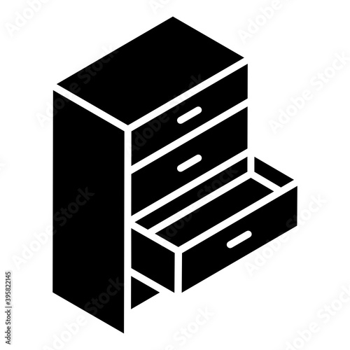 
A drawer desk, office table icon in glyph isometric style 
