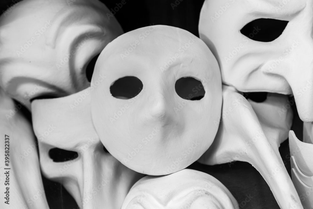 Uncolored and unpainted white mask. Traditional Venetian Masks for Carnival of Venice, Italy.