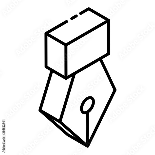 
Writing tip, glyph isometric icon of pen nib 
