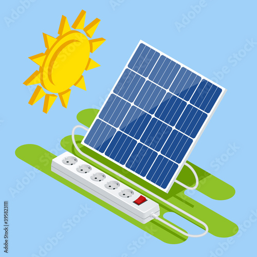 Isometric Solar Panel. Renewable Energy Sources. Backup Power Energy Storage System