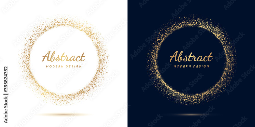 Circle gold frame. Luxury golden circular border with effect grunge ...