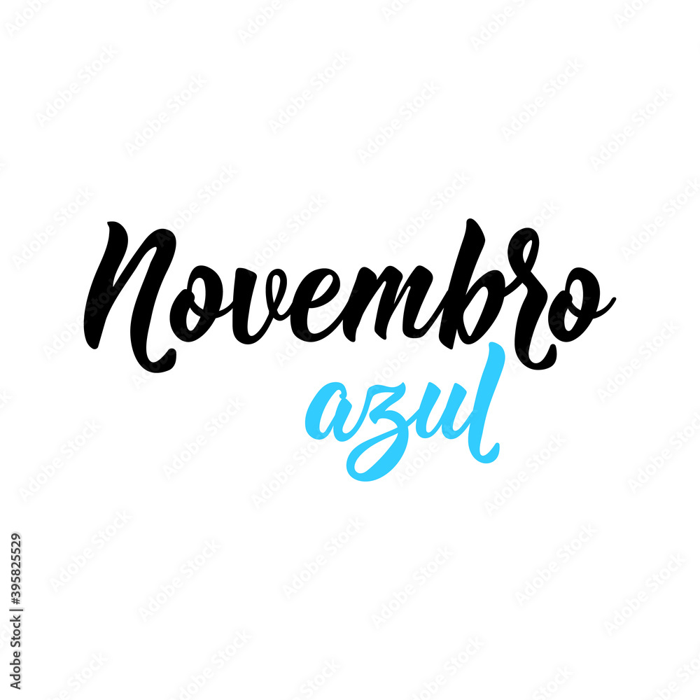 Blue november in Portuguese. Lettering. Ink illustration. Modern brush calligraphy.