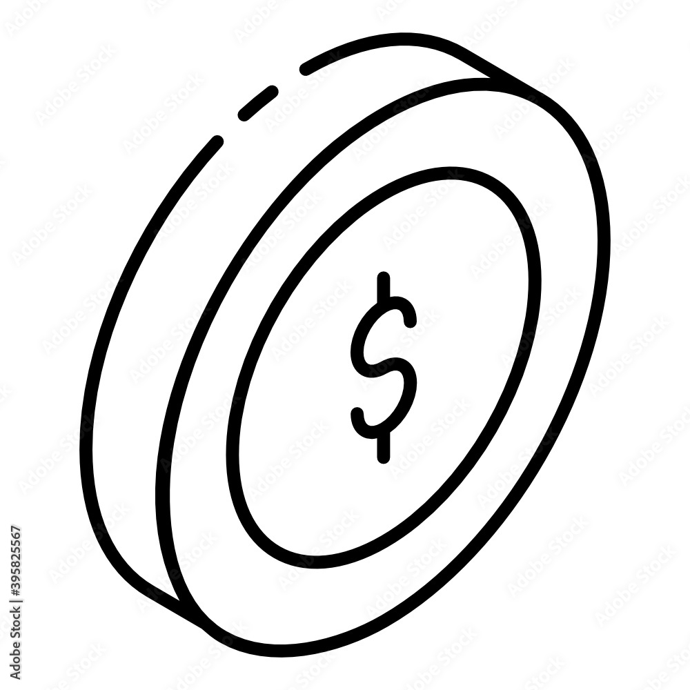 
Dollar coin glyph isometric icon, international currency 
