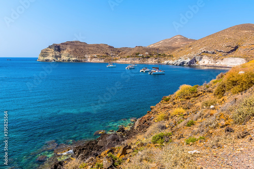 The view looking towards the Red Beach in Santorini in summertime © Nicola