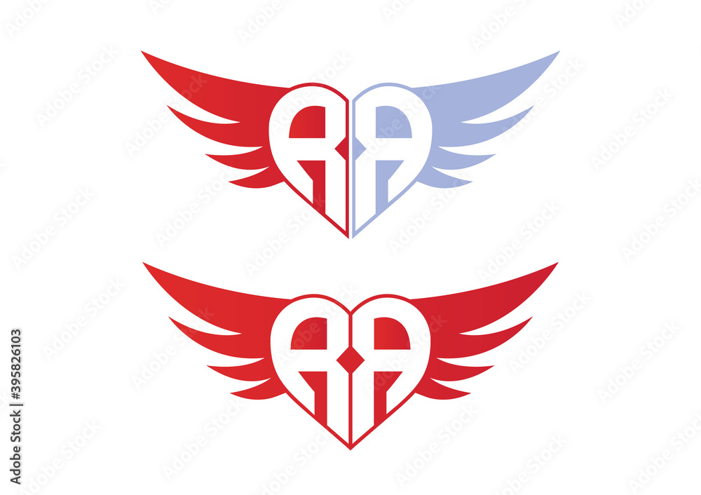 RR Valentine Love Alphabet Logo Design Concept