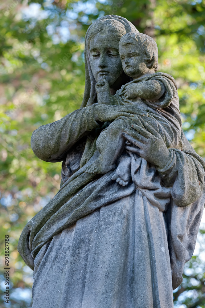 Tomb sculpture of mother and child of Lychakiv cemetery in Lviv Ukraine