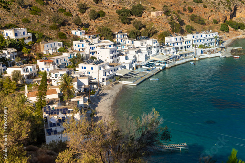 The isolated idyllic port village of Loutro, only accessible by foot or boat in the Sfakia regfion of Southern Crete, Greece photo