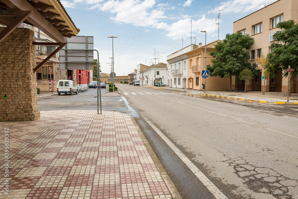 a paved road/street in Fuentes de Ebro town, province of Zaragoza, Aragon, Spain