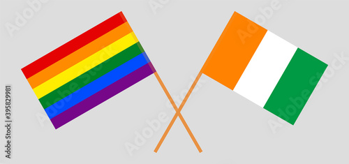 Crossed flags of Republic of Ivory Coast and LGBTQ