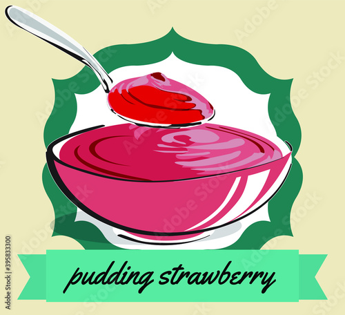 pudding with strawberry spoon