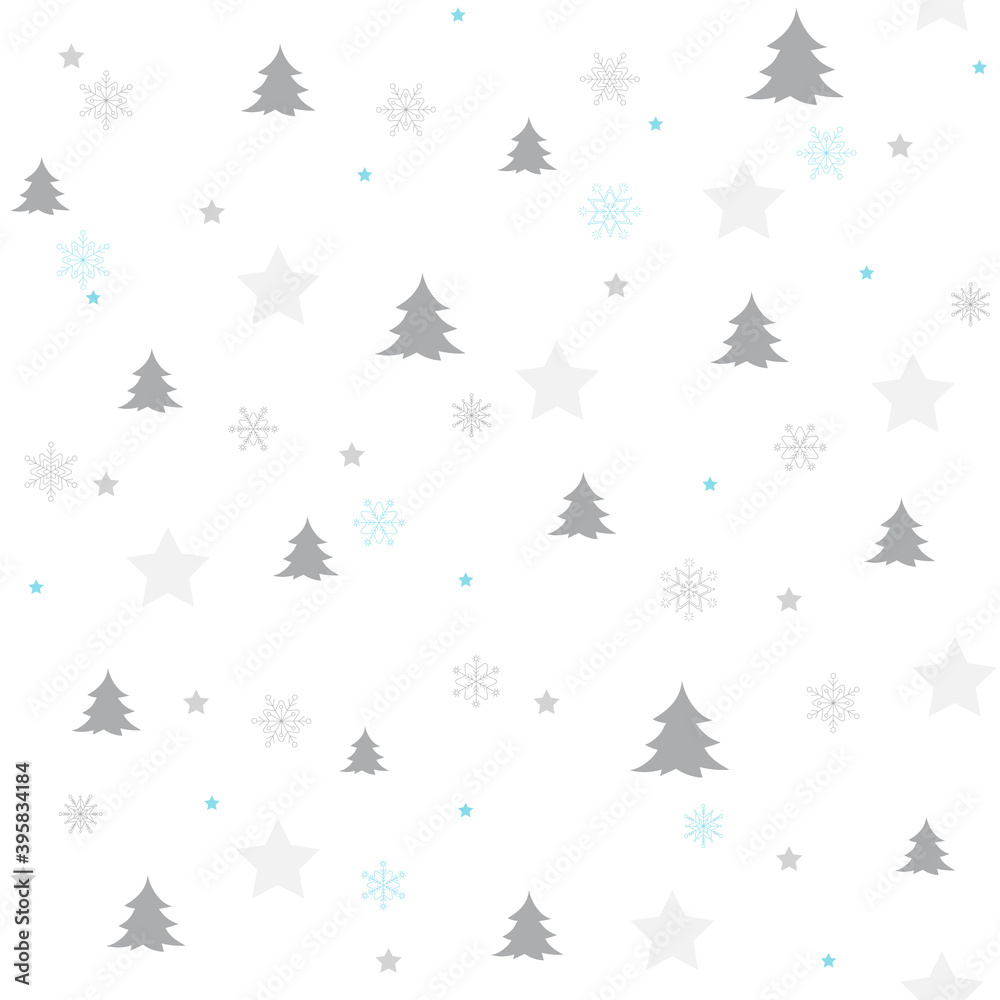 Trendy New Year seamless pattern vector illustration. For wrapping paper, digital paper, fabric, textile, postcards. Christmas pattern with new year tree, stars, snowflakes Trendy New Year seamless pattern vector illustration. For wrapping paper, digital paper, fabric, textile, postcards. Christmas pattern with new year tree, stars, snowflakes
