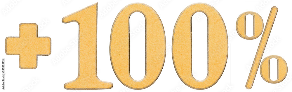 Percent benefits, plus 100 one hundred percent, numerals isolated on white background Percent benefits, plus 100 one hundred percent, numerals isolated on white background