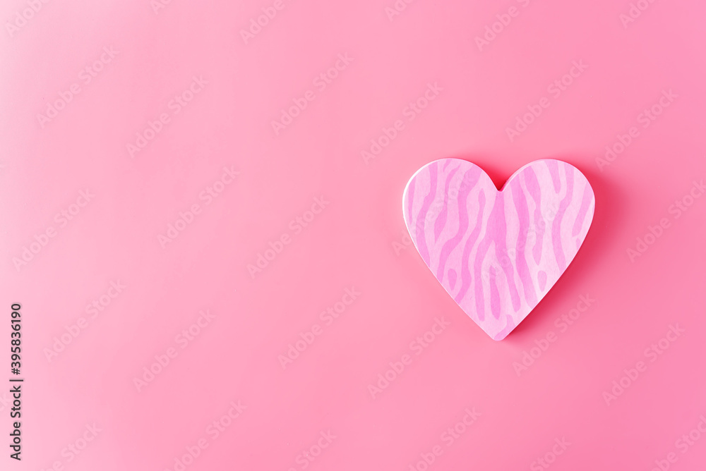 Pink background with cocoa cup with marshmallow for Valentine's day.