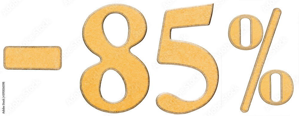 Percent off. Discount. Minus 85 eighty five percent, numerals isolated on white background Percent off. Discount. Minus 85 eighty five percent, numerals isolated on white background