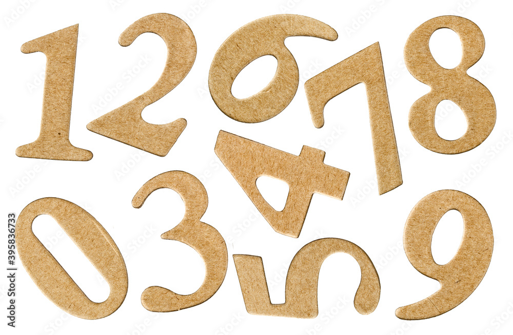 Set numeral from cardboard, isolated on white background Set numeral from cardboard, isolated on white background