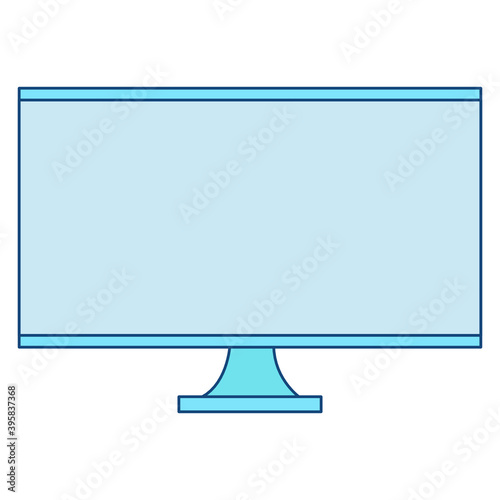 Modern computer display icon. TV screen on the stand. Colored vector icon isolated on white background. lcd screen logo. Blue tv on the stand. Clipart for web design, sticker, settings, mockup, bujo