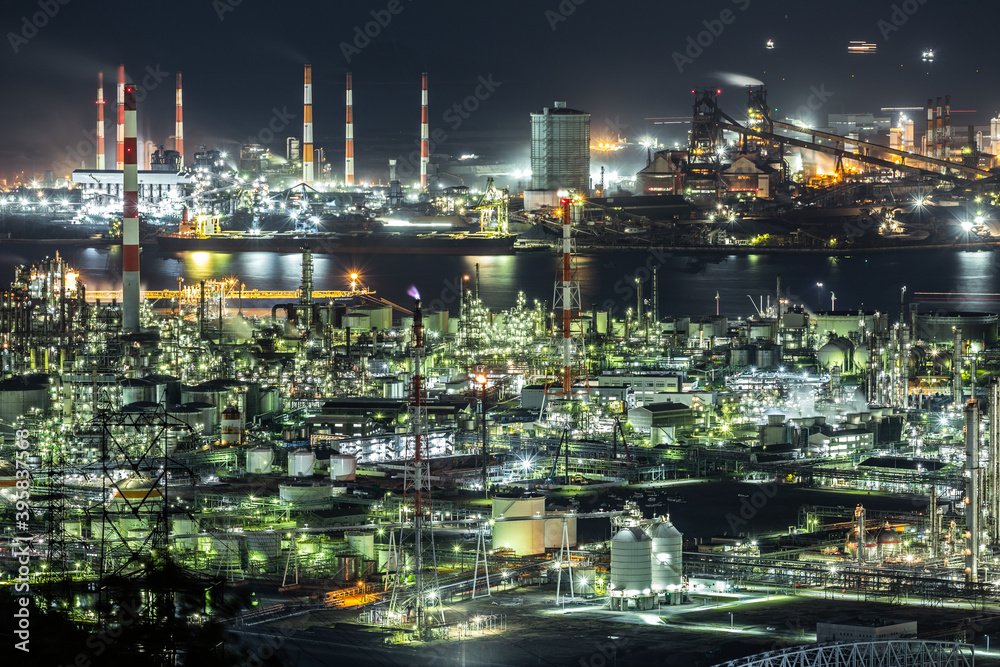 水島コンビナートの工場夜景