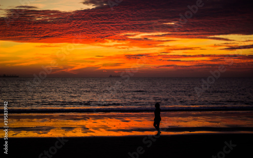 Fototapeta Naklejka Na Ścianę i Meble -  Andalusia Sunset beach walk in cádiz Spain