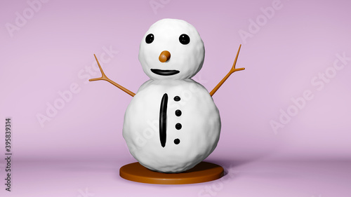 3D Rendering of Snowman on the podium Symbol of christmas Represents a happy day. clip art isolated on pink background.