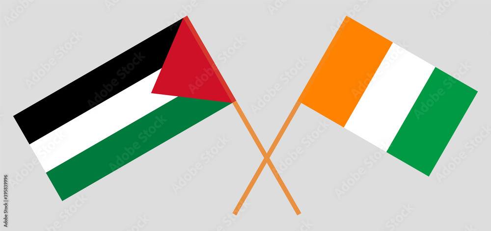 Crossed flags of Palestine and Republic of Ivory Coast Crossed flags of Palestine and Republic of Ivory Coast