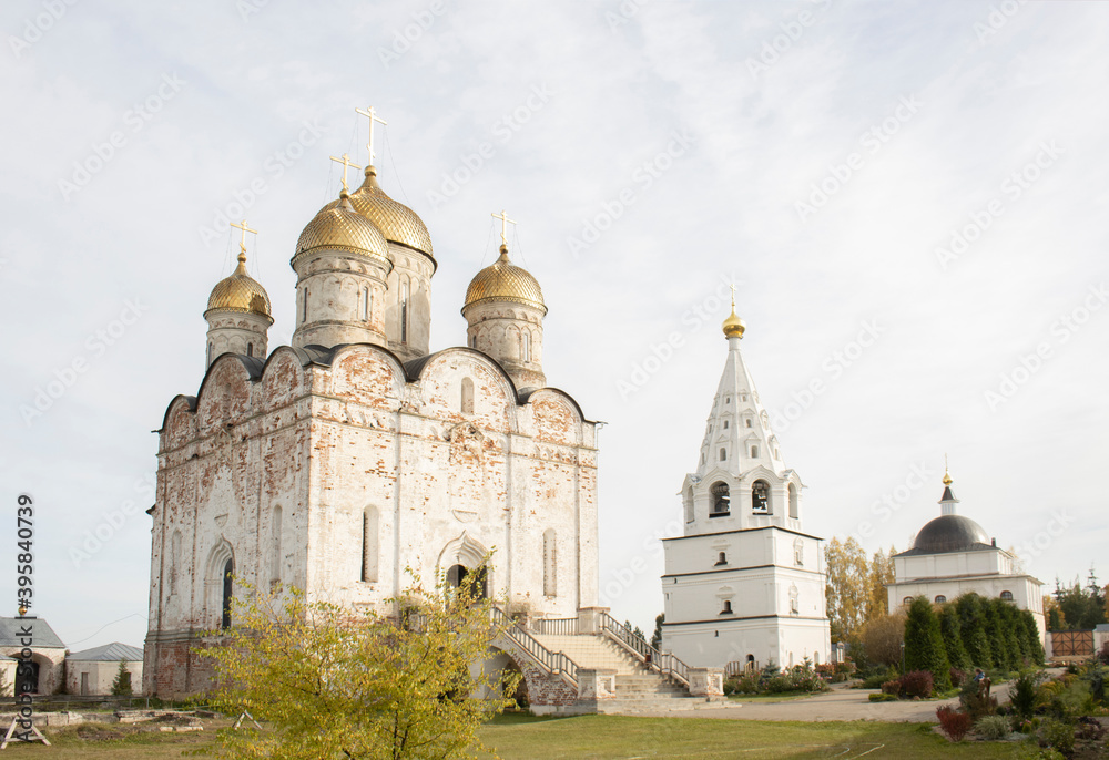 Cathedral of the Nativity of the virgin, Russian Church and bell tower in Luzhetsky Ferapontov monastery, Mozhaysk, Moscow region, Russia