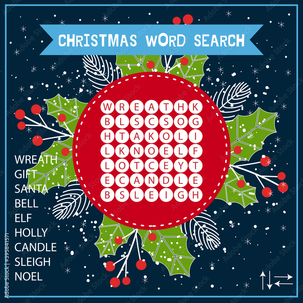 Christmas word search game for kids. Educational worksheet for children ...