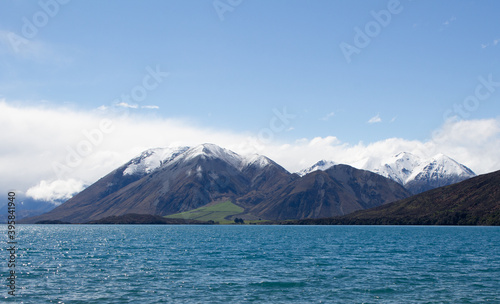 PANORAMIC LANDSCAPE VIEW, LAKE MOUNTAIN AND SKY BACKGROUND
