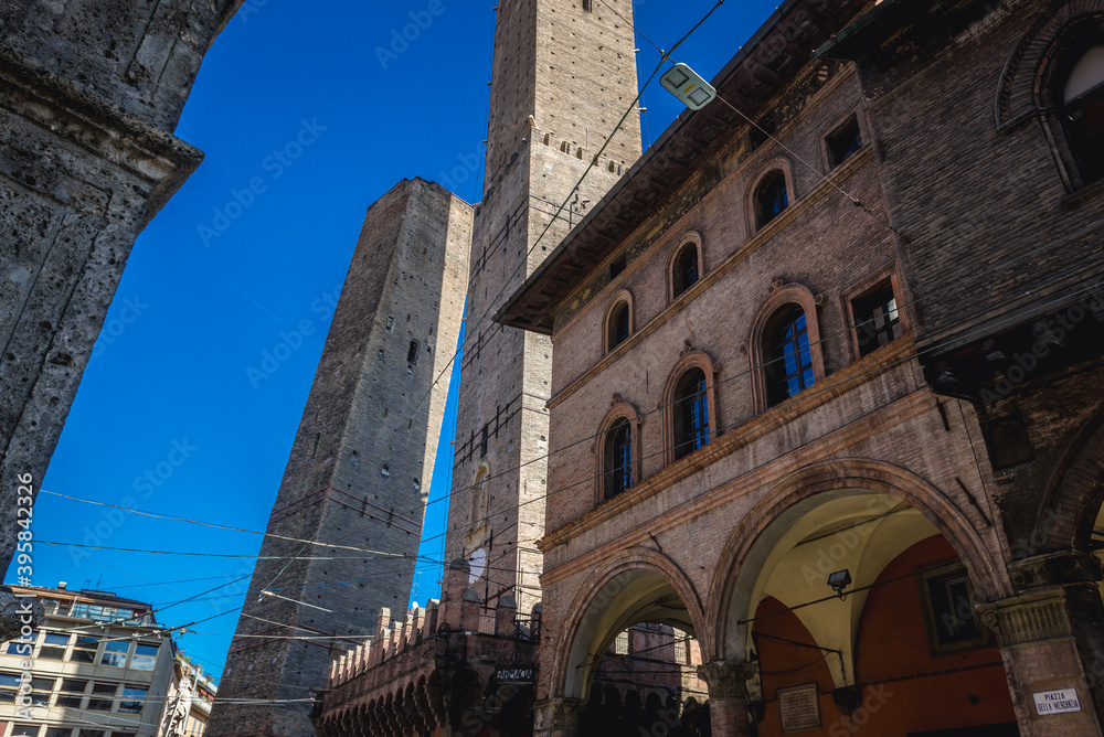 Asinelli Tower and Garisenda Tower - one one of the symbols of Bologna city, Italy