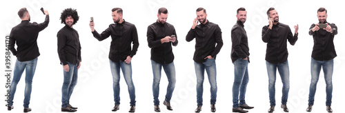 collage of photos of a young man with a smartphone